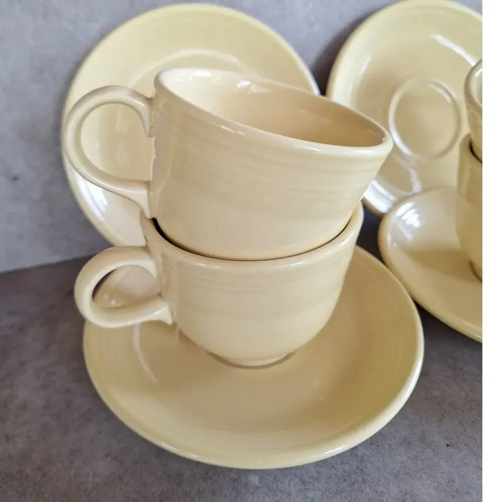 Fiestaware vintage butter yellow 8 pc teacup & saucer plate set lot USA made